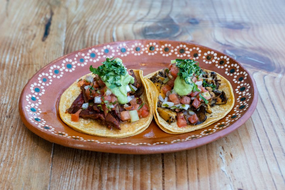 Al pastor tacos with pineapple and cilantro